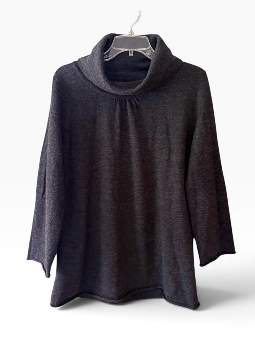 Kenar 100% Merino Wool Charcoal Cowl Neck Sweater Size XL Y2K